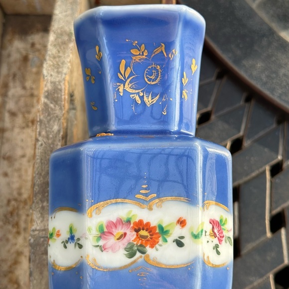 Cobalt Blue Porcelain Pitcher With Hand Painted Flowers and Gilding - Picture 2 of 9